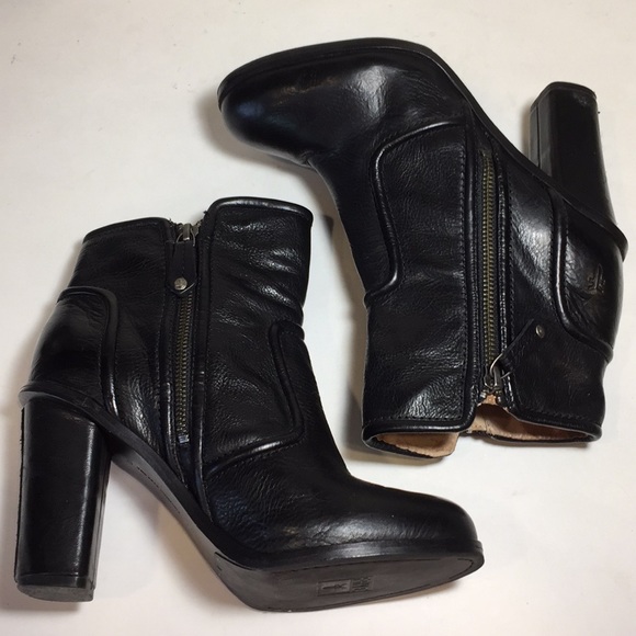 Frye Sylvia Piped Black Leather Booties Size 7.5 - Picture 5 of 8